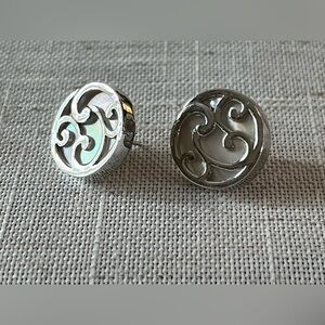 Silver with mother of pearl round screw back earrings in silver ….